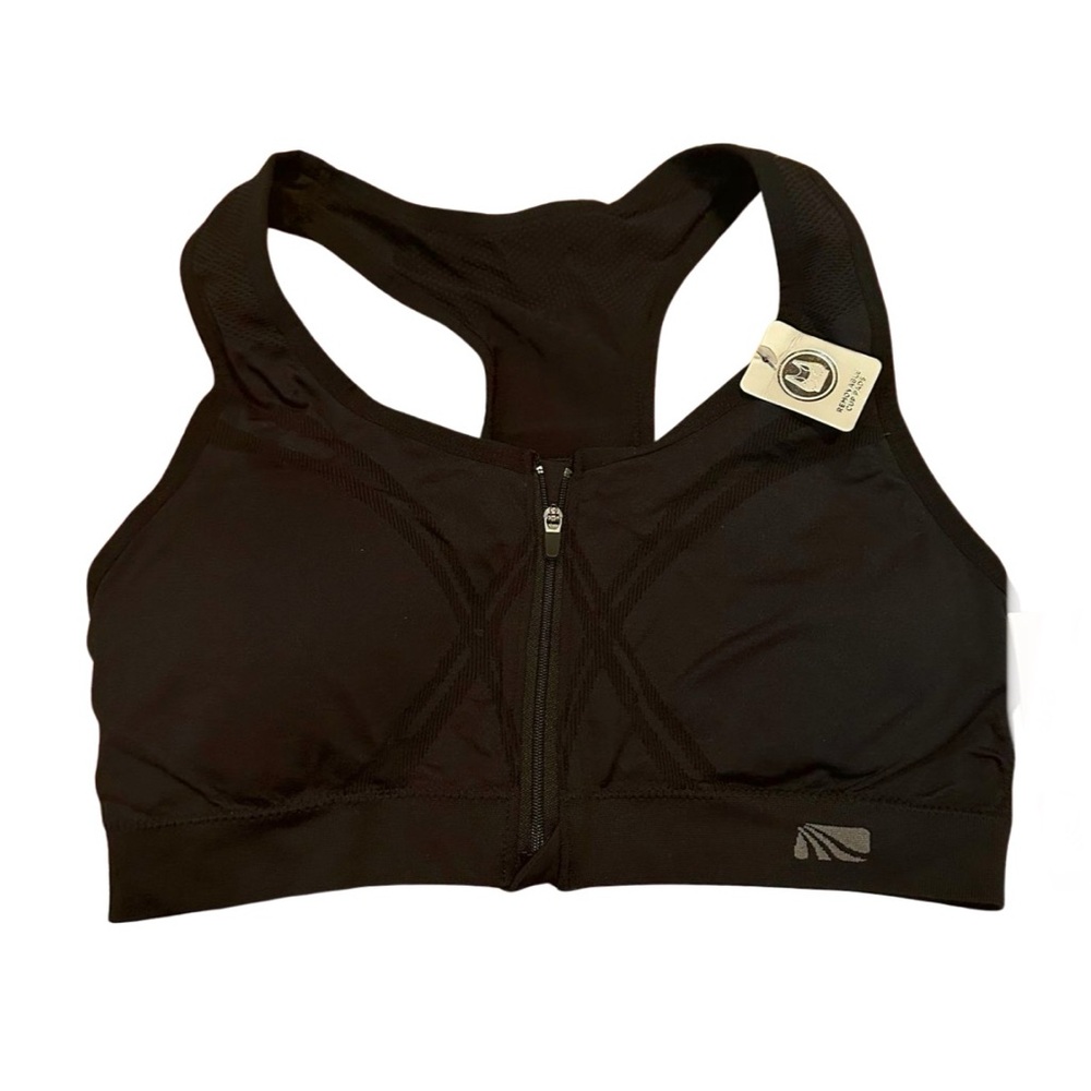 Marika Black Zip-Front Sports Bra Low Impact L NWT Activewear Racerback